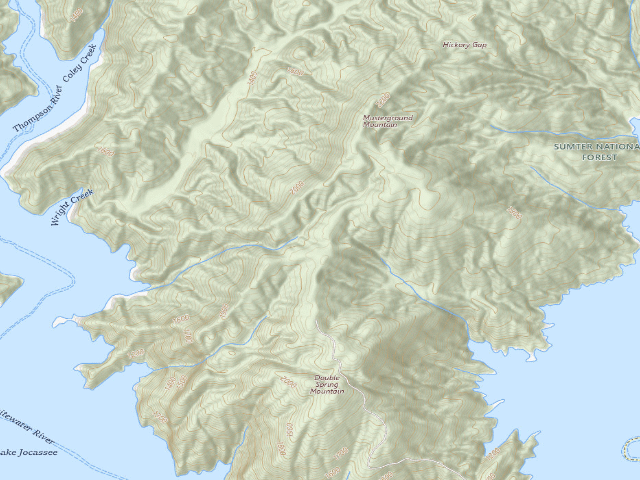 USGS topographic map of Jocassee Gorges primitive campsite