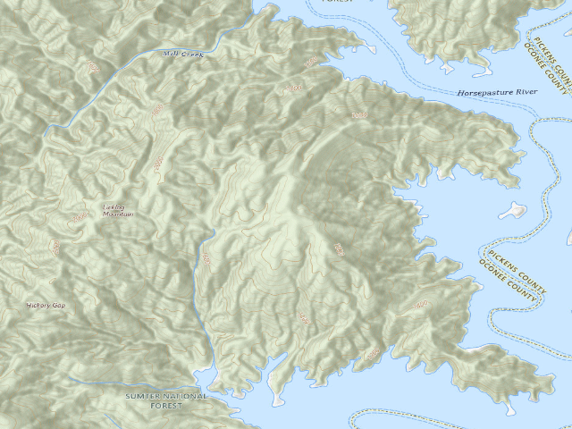 USGS topographic map of Jocassee Gorges primitive campsite