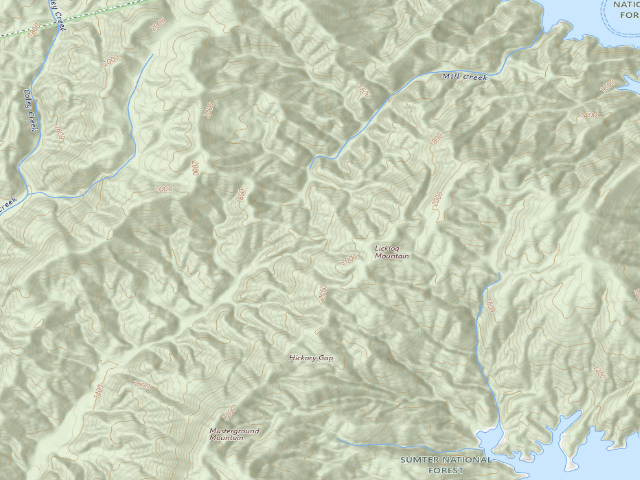 USGS topographic map of Jocassee Gorges primitive campsite