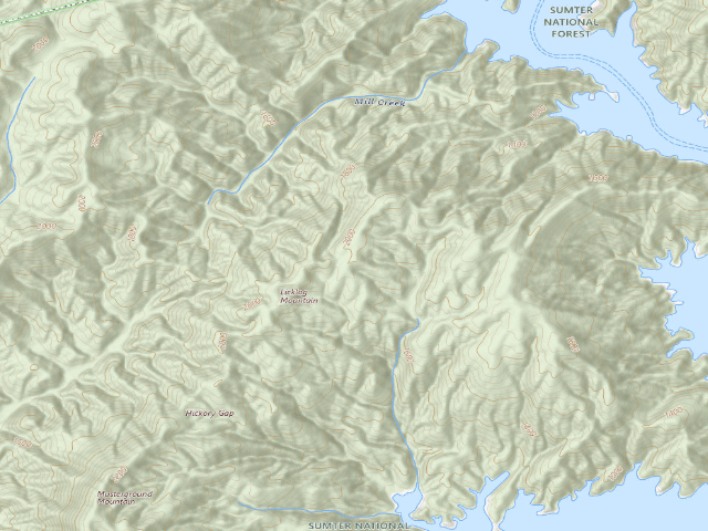 USGS topographic map of Jocassee Gorges primitive campsite