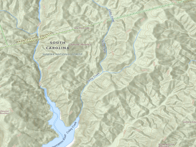 USGS topographic map of Jocassee Gorges primitive campsite