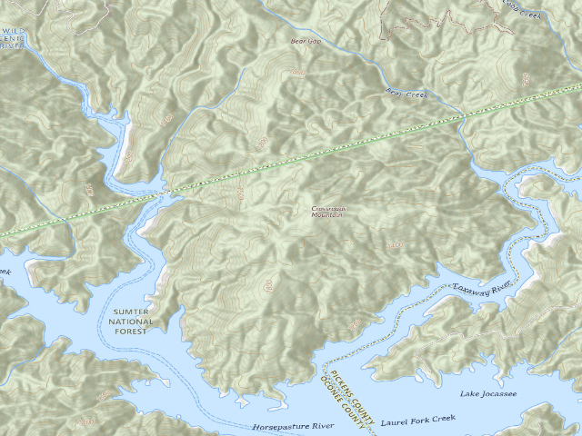 USGS topographic map of Jocassee Gorges primitive campsite