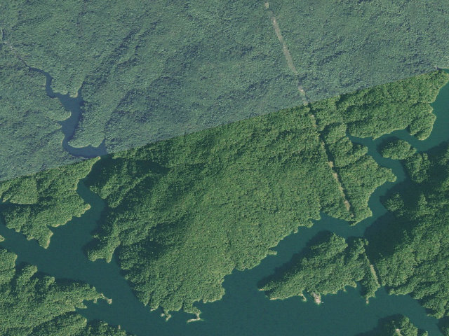 Aerial image of Jocassee Gorges primitive campsite