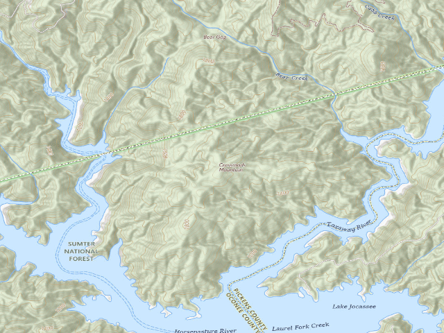 USGS topographic map of Jocassee Gorges primitive campsite