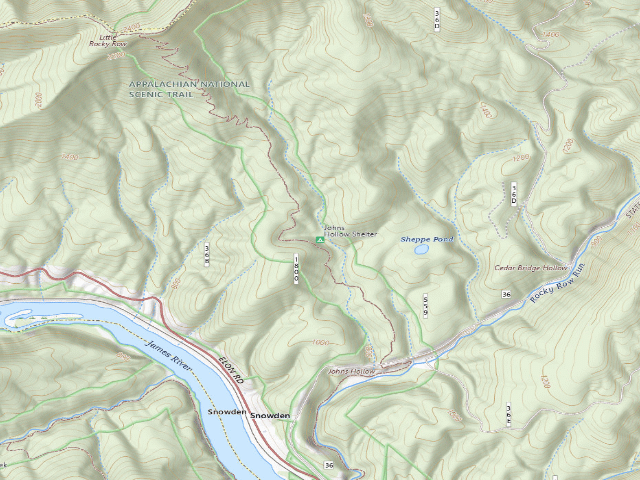 USGS topographic map of Johns Hollow A.T. Shelter