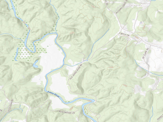USGS topographic map of Johns River Game Land camping area #1
