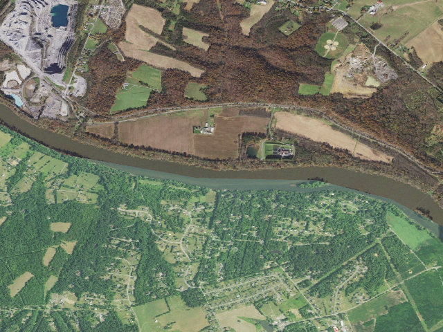Aerial image of Jordan Junction hiker-biker campsite (C&O Canal towpath mile 101.2)