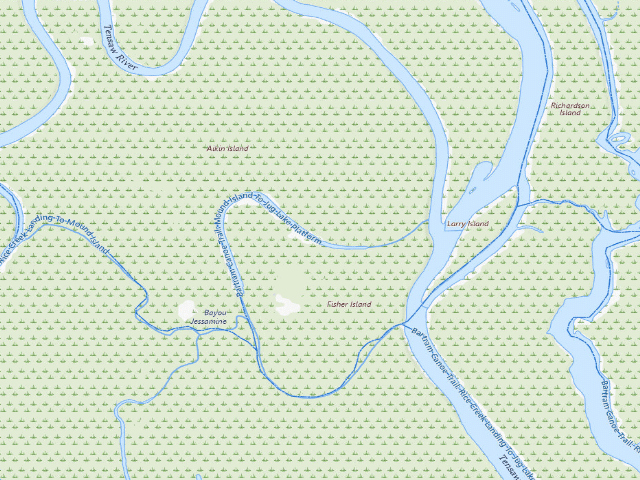 USGS topographic map of Jug Lake floating camping platform (Bartram Canoe Trail, Upper Mobile-Tensaw Delta)