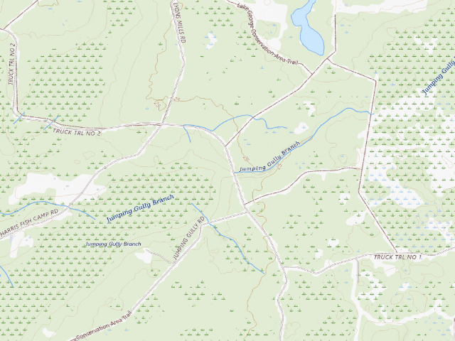 USGS topographic map of Jumping Gully group campsite (Lake George Conservation Area)