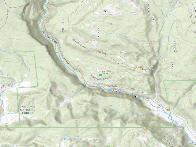 USGS topographic map of Junction Creek Campground