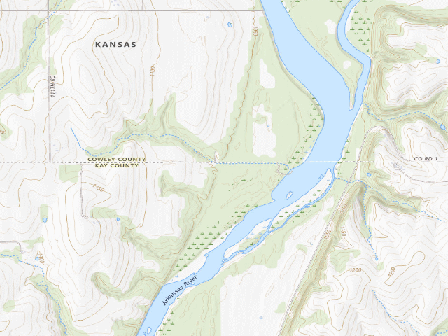 USGS topographic map of Kaw WMA primitive camp #1