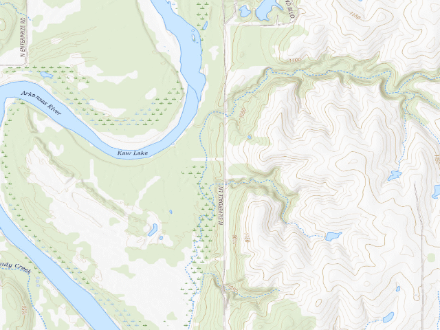 USGS topographic map of Kaw WMA primitive camp #12