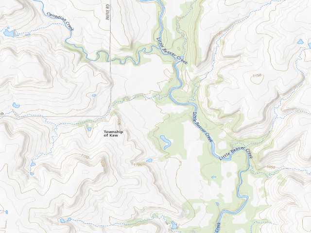 USGS topographic map of Kaw WMA primitive camp #16