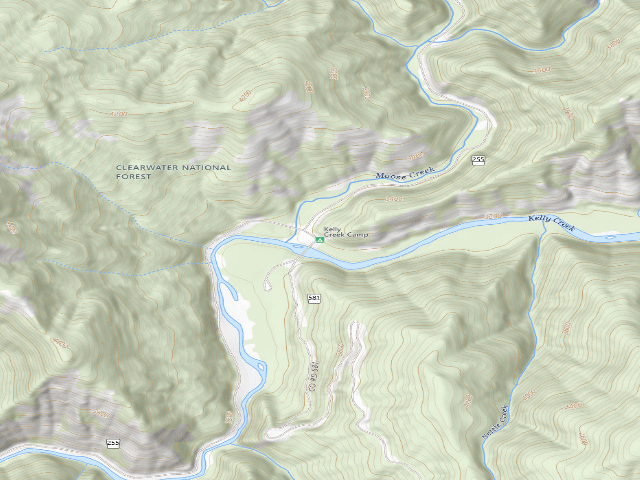 USGS topographic map of Kelly Creek Camp
