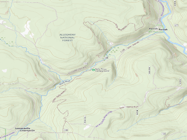USGS topographic map of Kelly Pines Campground