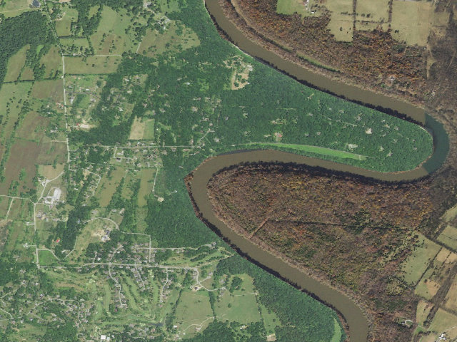 Aerial image of Killiansburg Cave hiker-biker campsite (C&O Canal towpath mile 75.2)