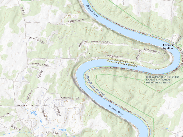 USGS topographic map of Killiansburg Cave hiker-biker campsite (C&O Canal towpath mile 75.2)