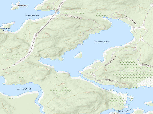 USGS topographic map of Kiwasa Lake Site 1 (Saranac Lakes Wild Forest)