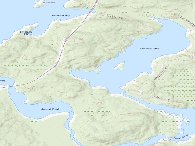 USGS topographic map of Kiwasa Lake Site 2 (Saranac Lakes Wild Forest)