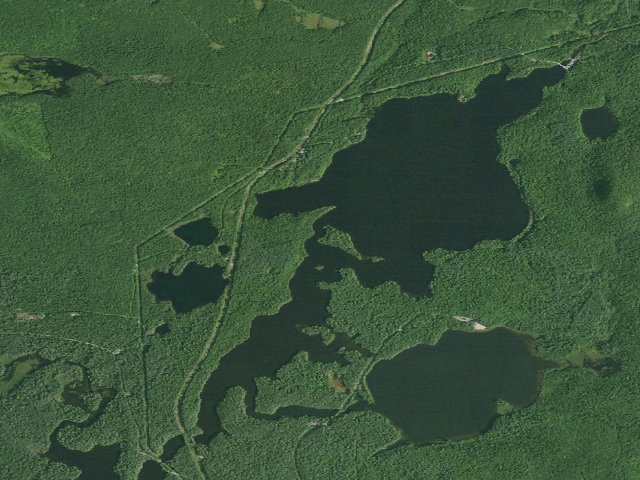 Aerial image of Kushaqua Island Campsite (Debar Mountain Wild Forest)