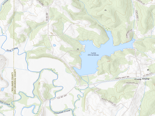 USGS topographic map of Lake Girardeau Conservation Area