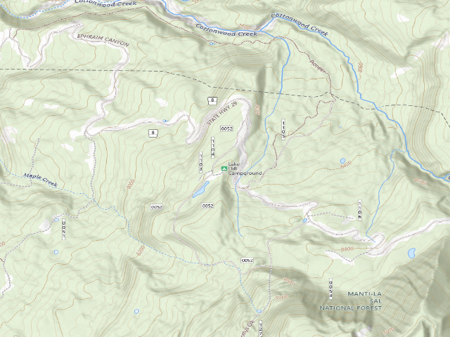 USGS topographic map of Lake Hill Campground