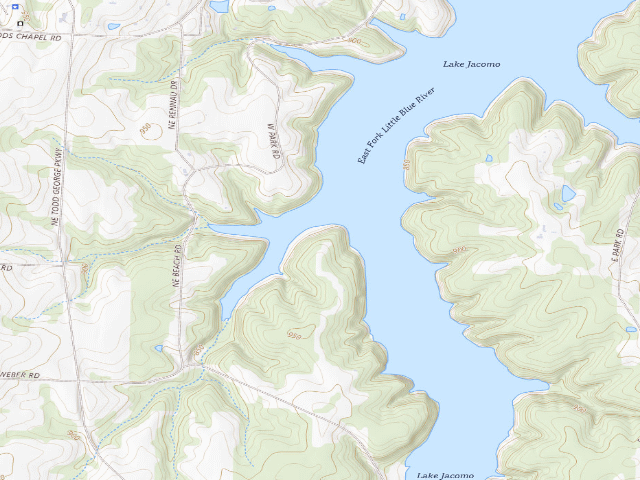 USGS topographic map of Lake Jacomo (Jackson County)