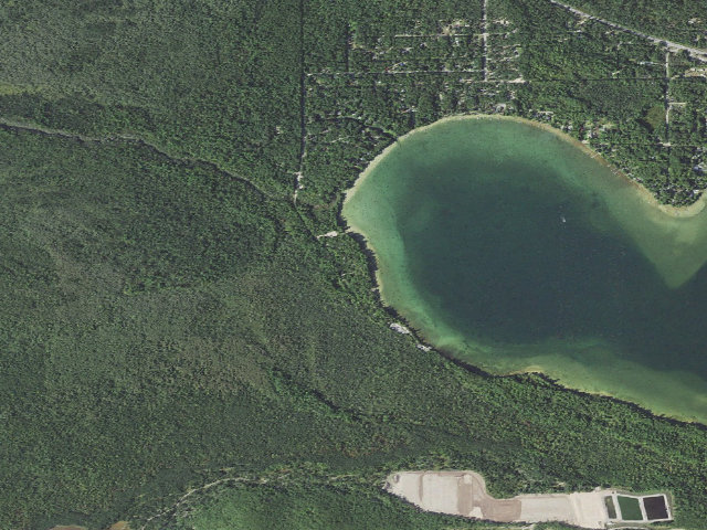 Aerial image of Lake Margrethe State Forest Campground