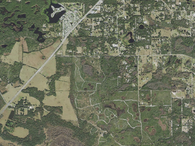 Aerial image of Lake Monroe Conservation Area group site with shelter