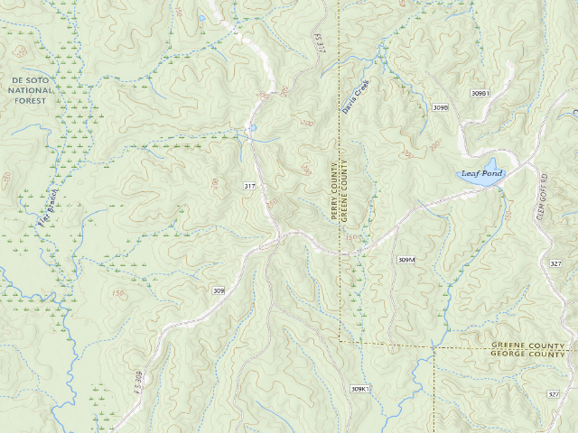 USGS topographic map of Leaf River WMA camp site 15