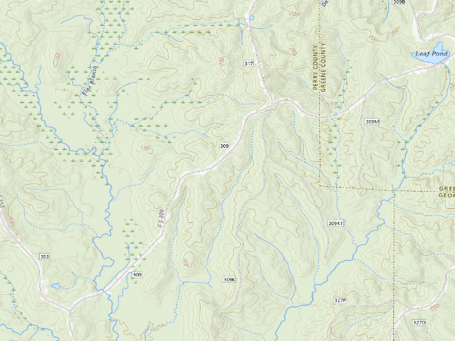 USGS topographic map of Leaf River WMA camp site 16