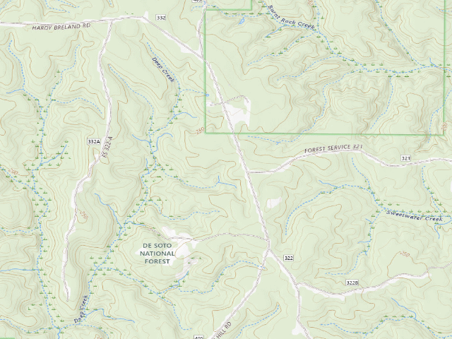 USGS topographic map of Leaf River WMA camp site 5