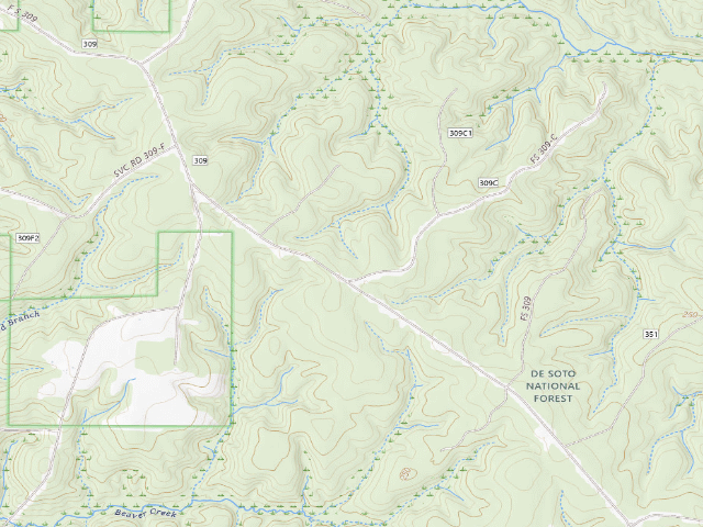 USGS topographic map of Leaf River WMA camp site 9