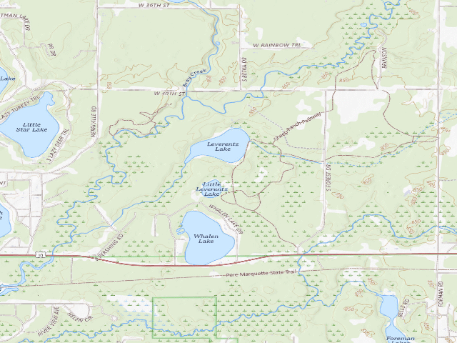 USGS topographic map of Leverentz Lake State Forest Campground