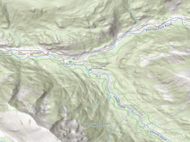 USGS topographic map of Lincoln Creek dispersed campsite #1