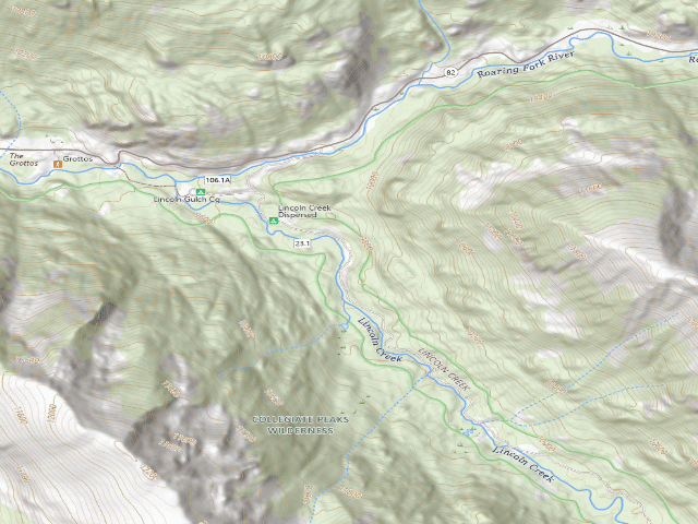 USGS topographic map of Lincoln Creek dispersed campsite #4