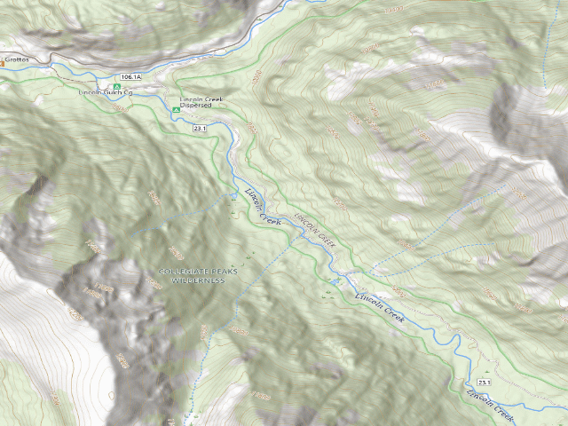 USGS topographic map of Lincoln Creek dispersed campsite #5