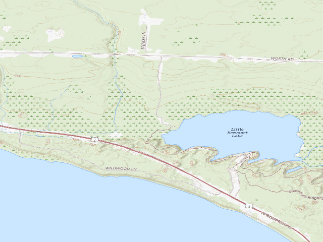 USGS topographic map of Little Brevort Lake-North State Forest Campground