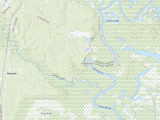 USGS topographic map of Little River WMA camping area -- Doughty Bluff