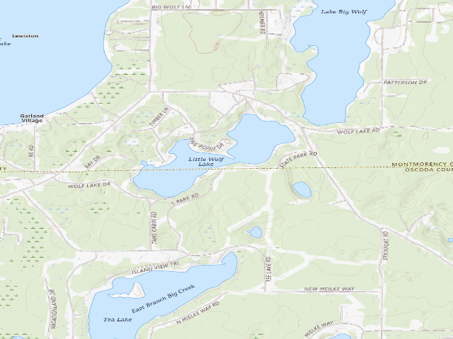 USGS topographic map of Little Wolf Lake State Forest Campground