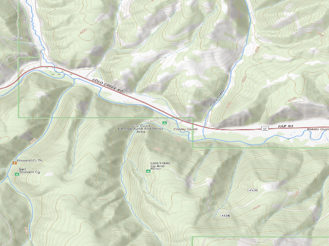 USGS topographic map of Lolo Creek Campground And Picnic Area