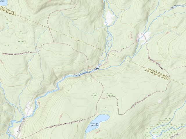 USGS topographic map of Long Pond Tent Site (east) [DEC #228971] (Willowemoc Wild Forest)