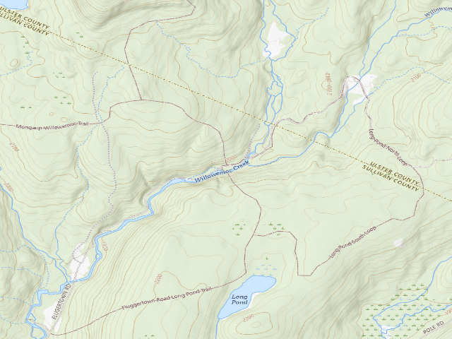 USGS topographic map of Long Pond Tent Site (west) [DEC #228960] (Willowemoc Wild Forest)