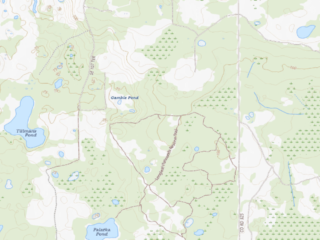 USGS topographic map of Longleaf Flatwoods Reserve group site with shelter