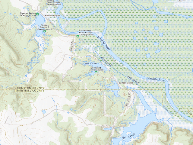 USGS topographic map of Lost Lake Camp (Tishomingo WMU)