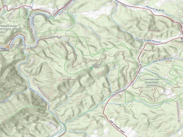 USGS topographic map of Lost Mountain A.T. Shelter