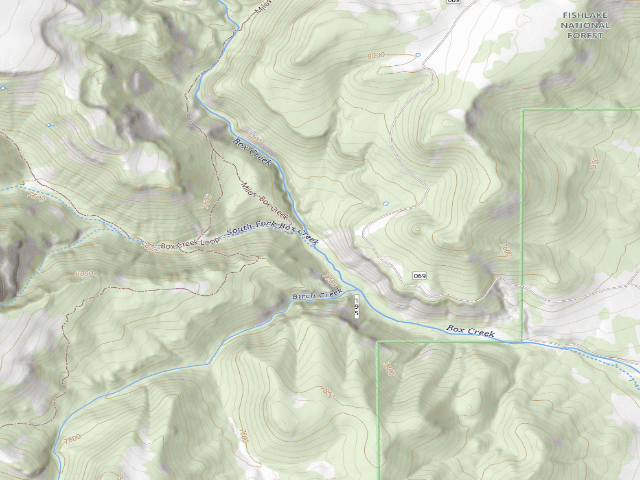 USGS topographic map of Lower Box Creek Trailhead