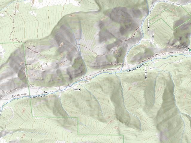USGS topographic map of Lower Cement Creek Camping CC 1-4