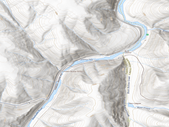 USGS topographic map of Lower Deschutes River Back Country Byway