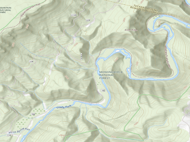 USGS topographic map of Lower Glady Dispersed Camp Site